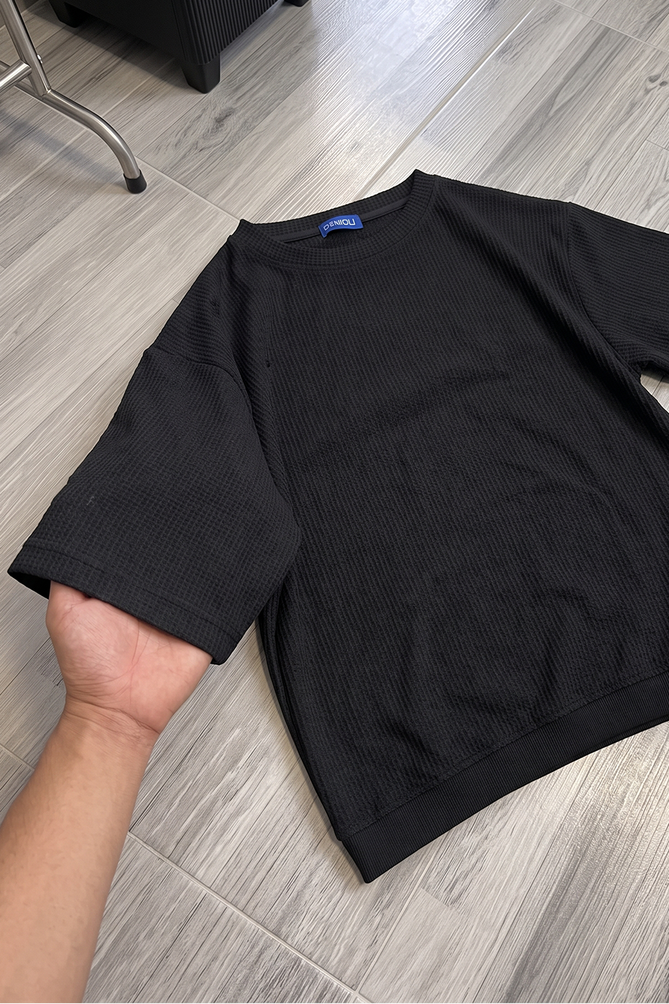 Emerce - Oversized Waffle Knit Tee For Men - Black