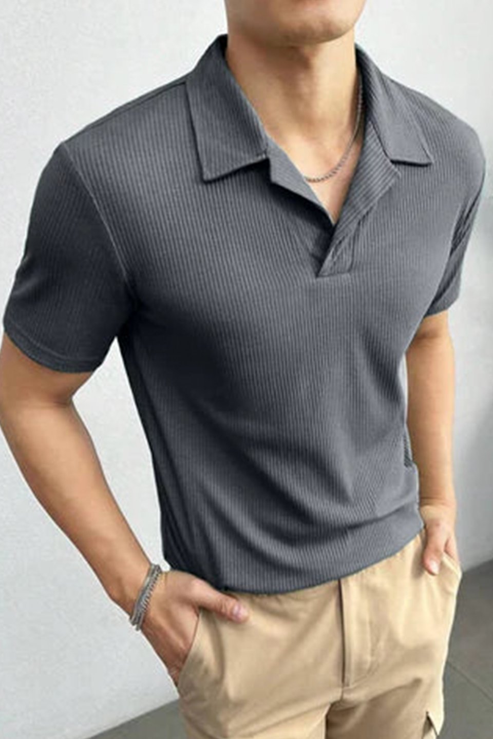 Emerce - Waffle Knitted Polo - CHARCOAL