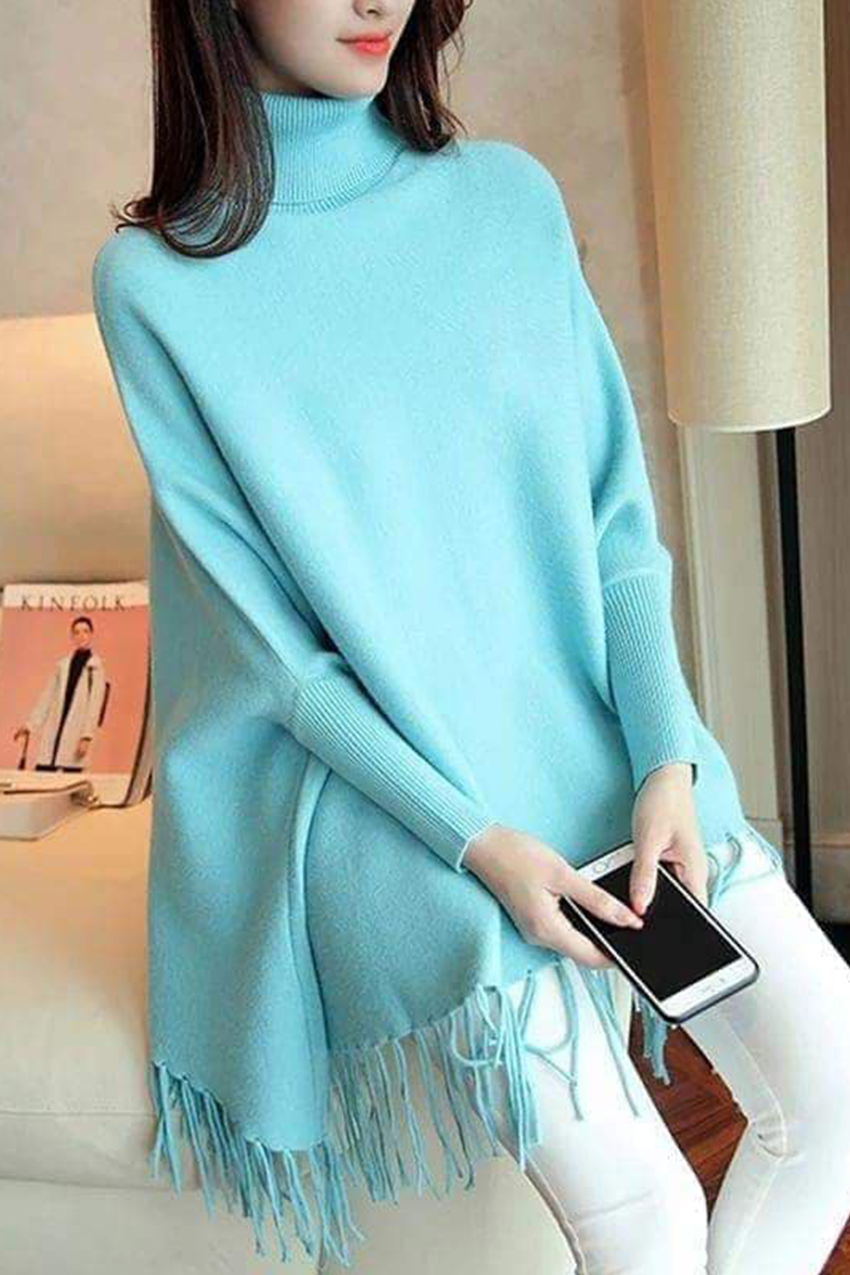 Emerce - PLAIN PONCHO - Skyblue