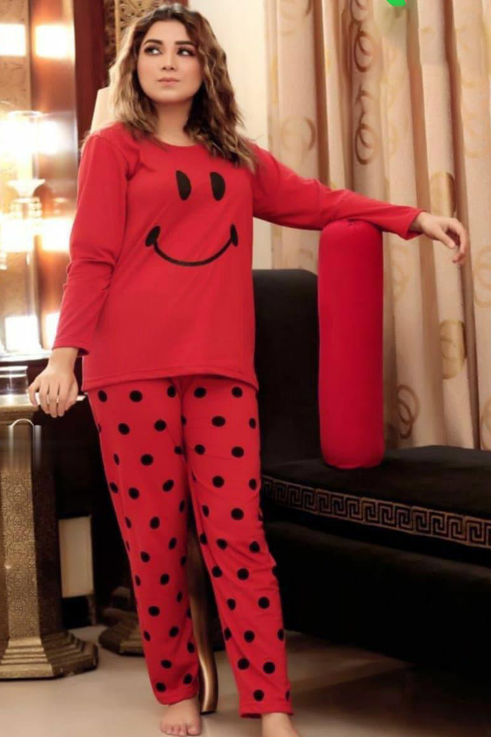 Emerce-Smiley New Polka PJ Suit - Red
