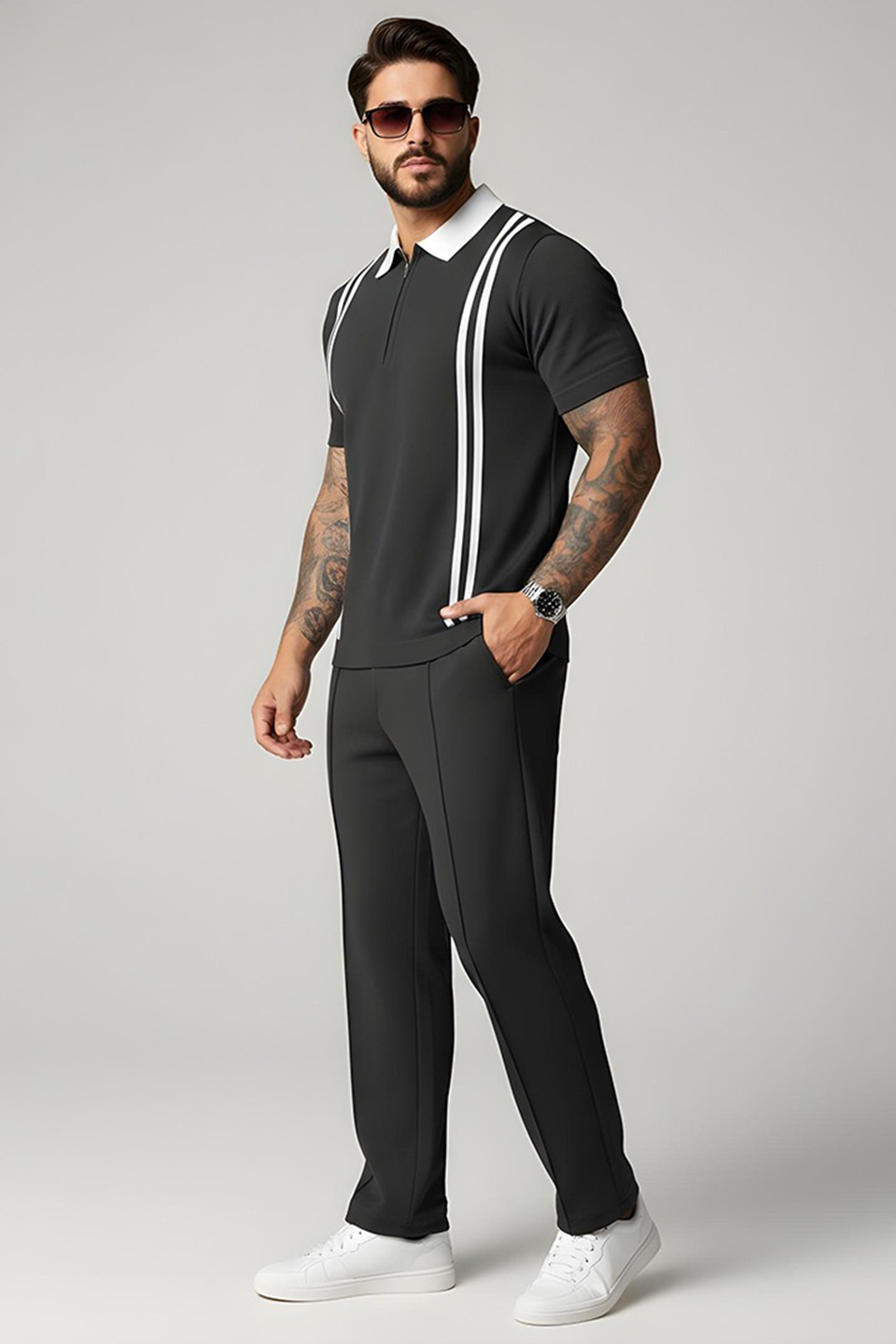 Emerce - Stripe Zip Tracksuit - Charcoal