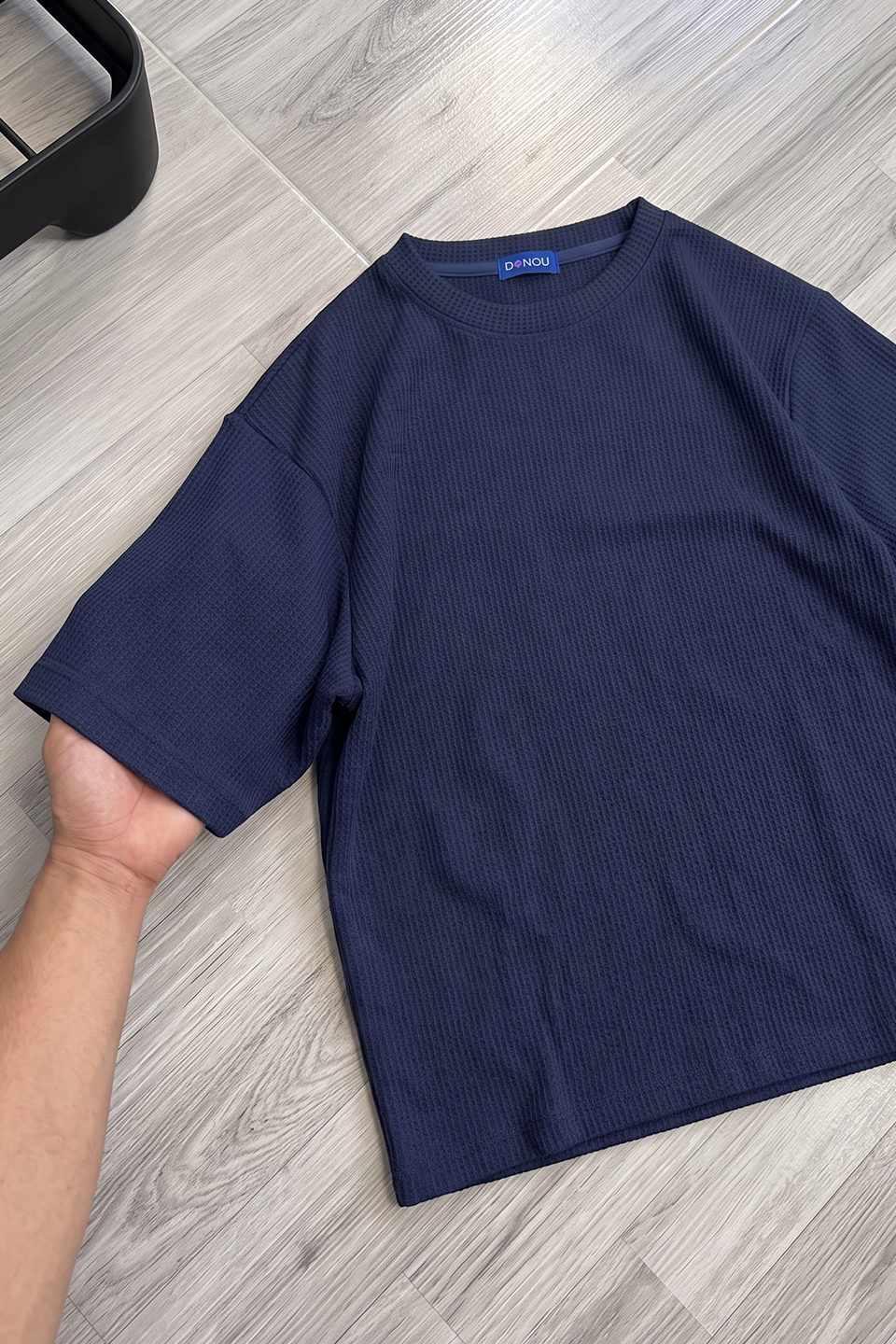 Emerce - Oversized Waffle Knit Tee For Men - Navy Blue