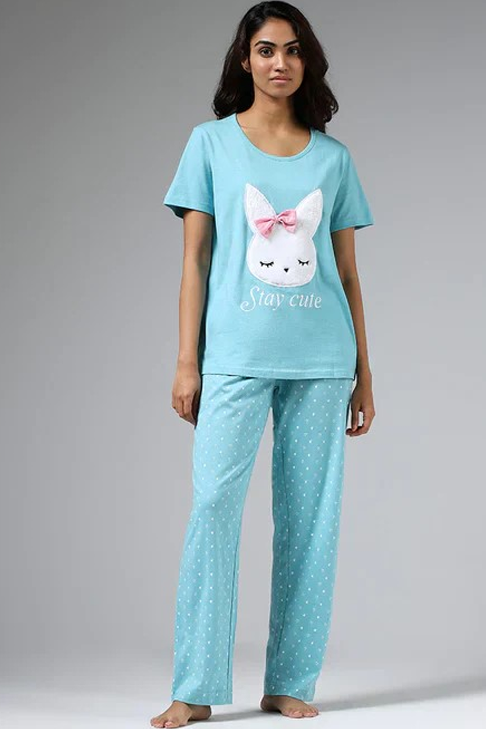 SEA GREEN STAY CUTE PRINTED NIGHT SUIT