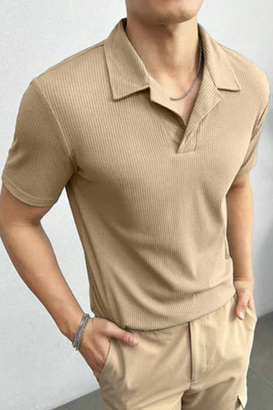 Emerce - Waffle Knitted Polo - BIEGE
