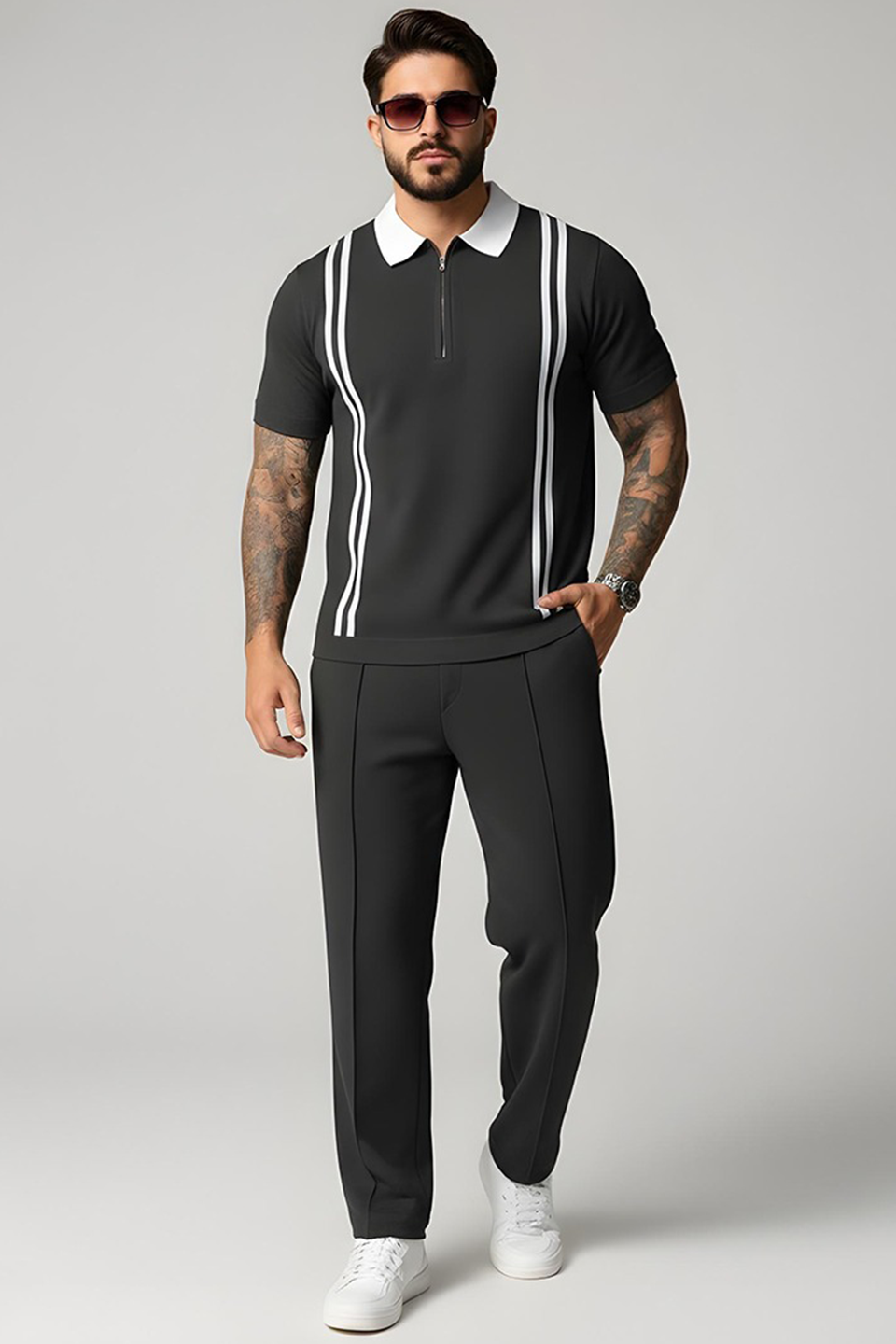 Emerce - Stripe Zip Tracksuit - Charcoal