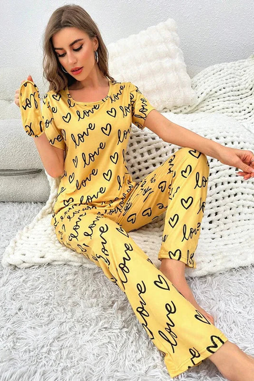 Love Heart Printed Night Suit
