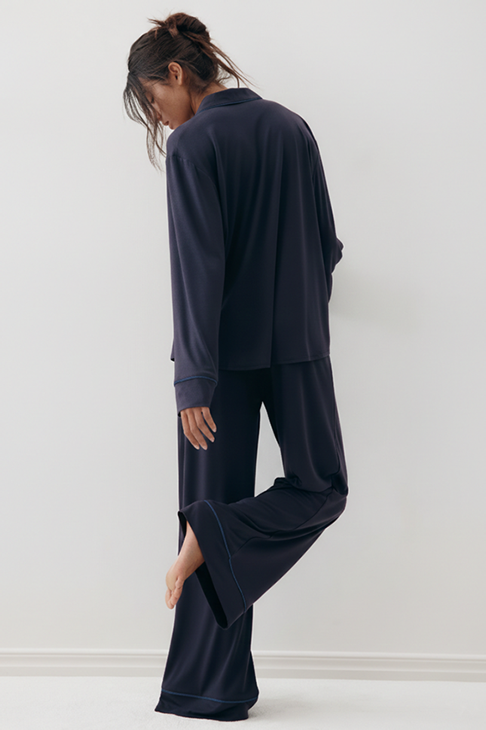 Emerce - Basic Linen Pajama Set - Navyblue