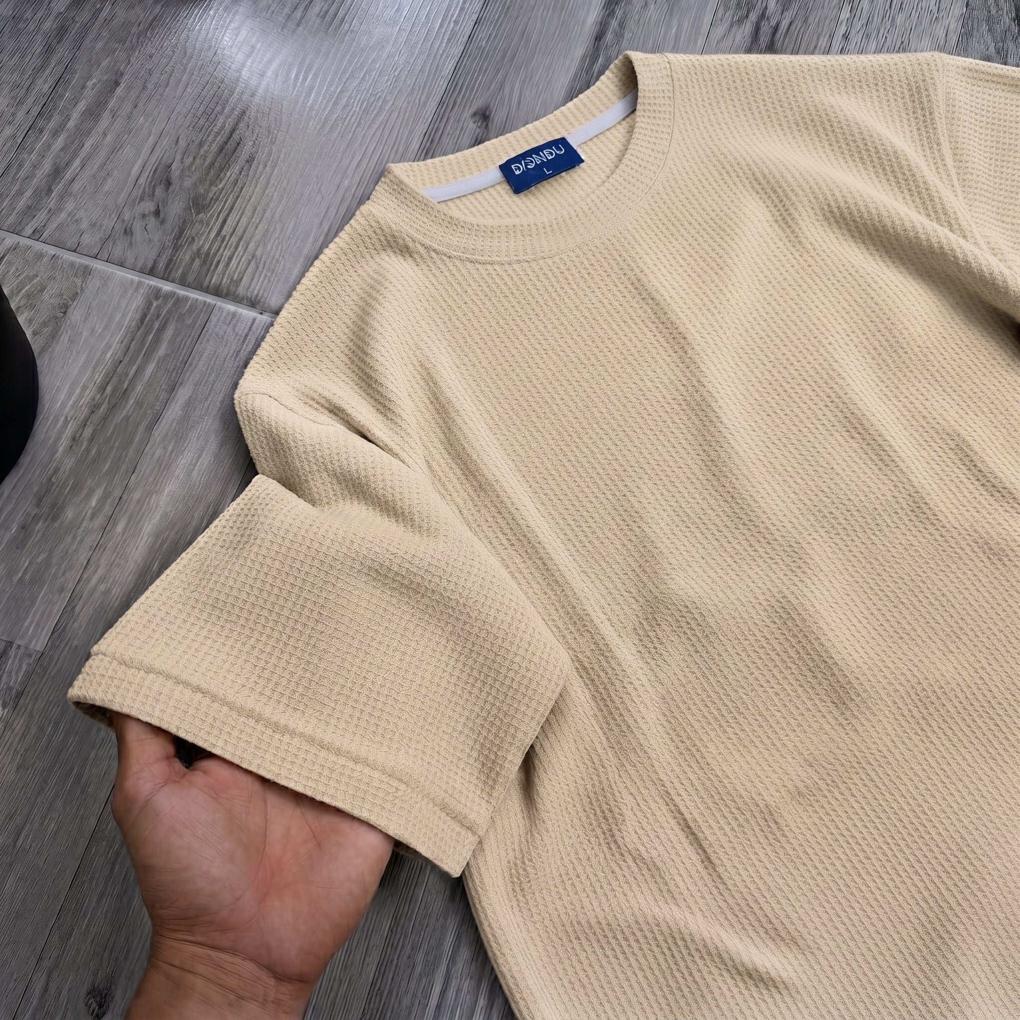 Emerce - Oversized Waffle Knit Tee For Men - Biege