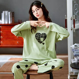 Emerce-Puzzle Heart Polka Printed PJ Suit - Green