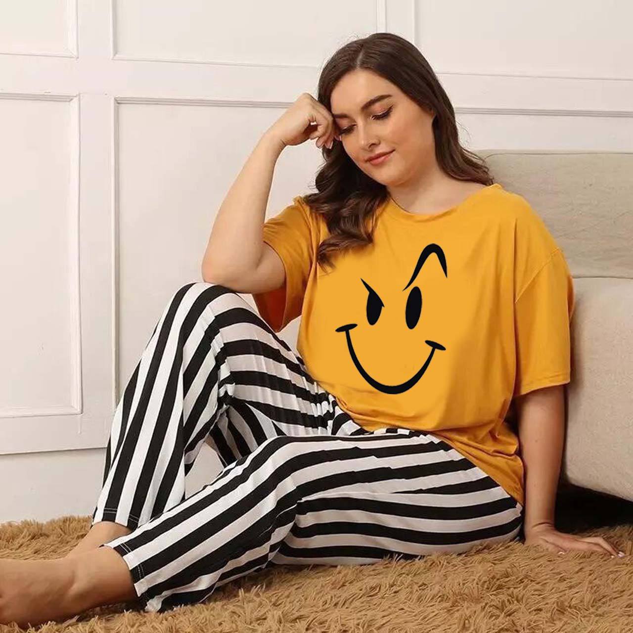 Emerce-Angry Smiley Printed PJ Suit - Mustard