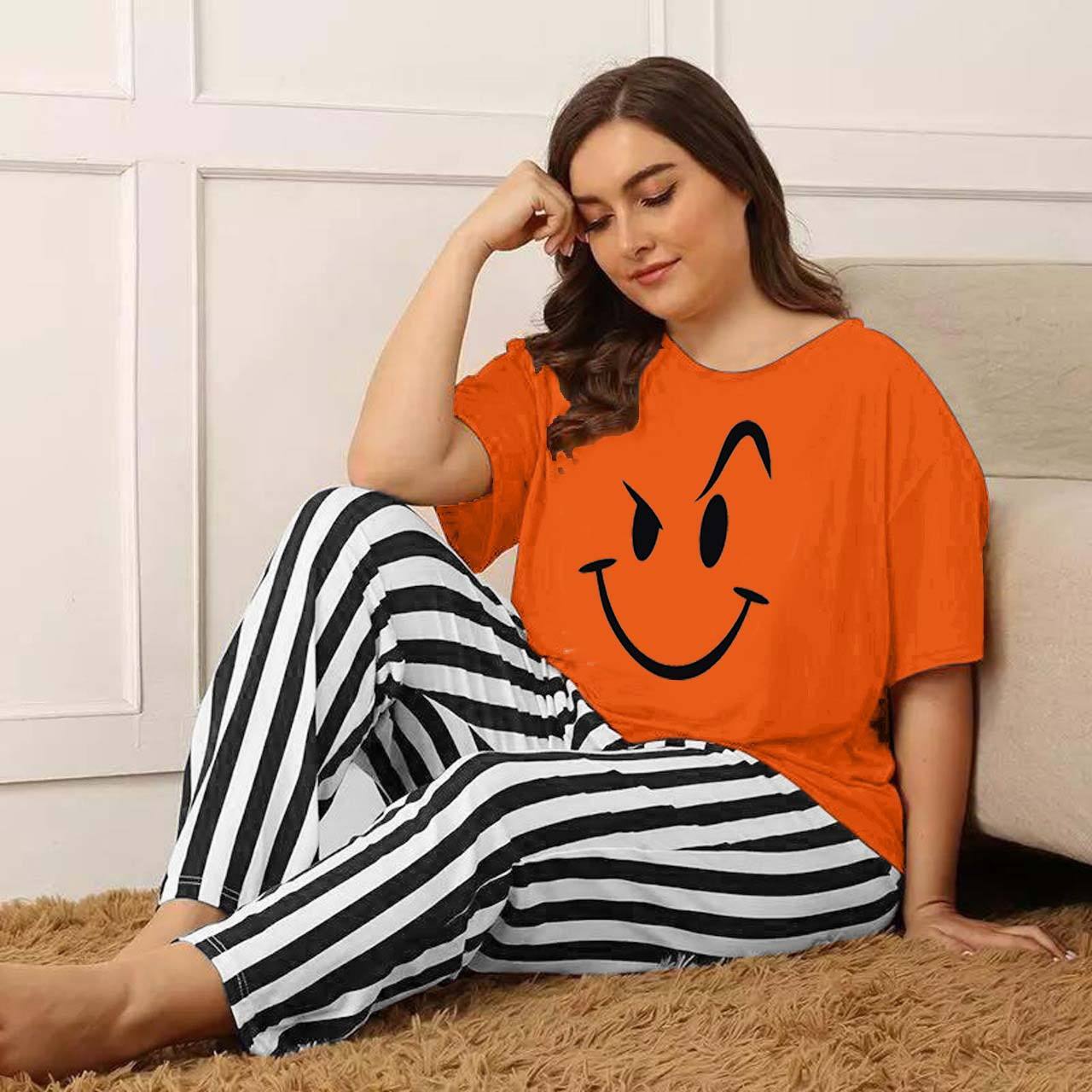 Emerce-Angry Smiley Printed PJ Suit - Orange