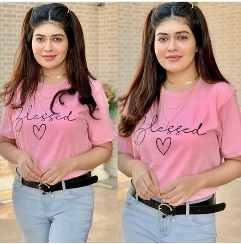 Emerce- Blessed Printed Half Sleeves T-Shirt - Pink