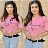 Emerce- Blessed Printed Half Sleeves T-Shirt - Pink
