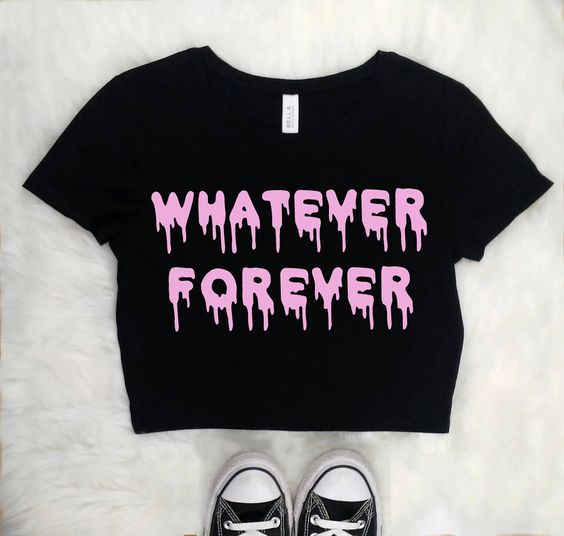 Emerce- WHATEVER FOREVER Printed Half Sleeves CropTop - Black
