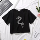 Emerce Dragon Printed Half Sleeves Croptop- Black