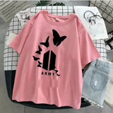 Emerce BTS Army Printed Half Sleeves T-Shirt- Pink