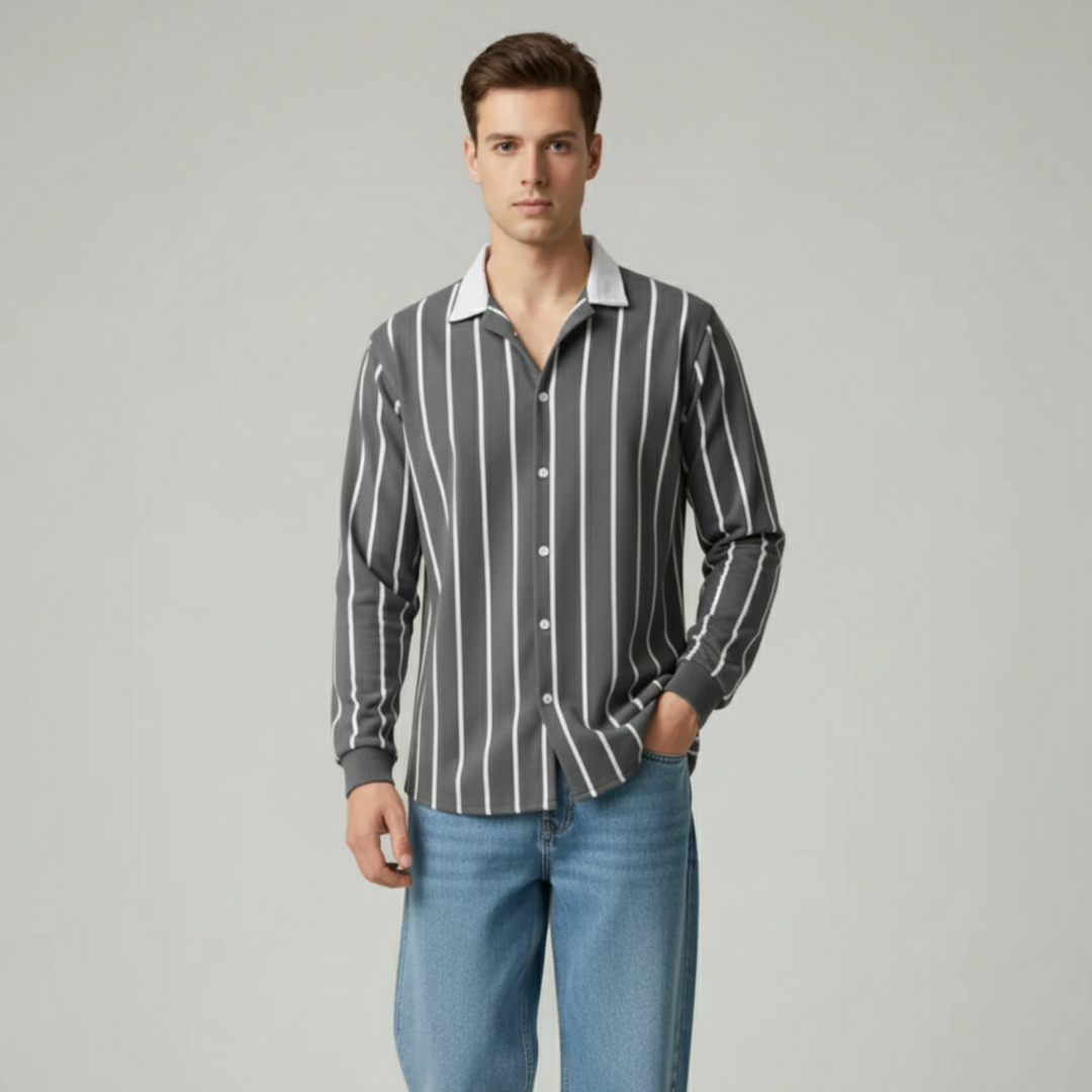 Emerce Striped Button Down - Charcoal