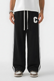 Side Stripe Embroidery Trouser - Black