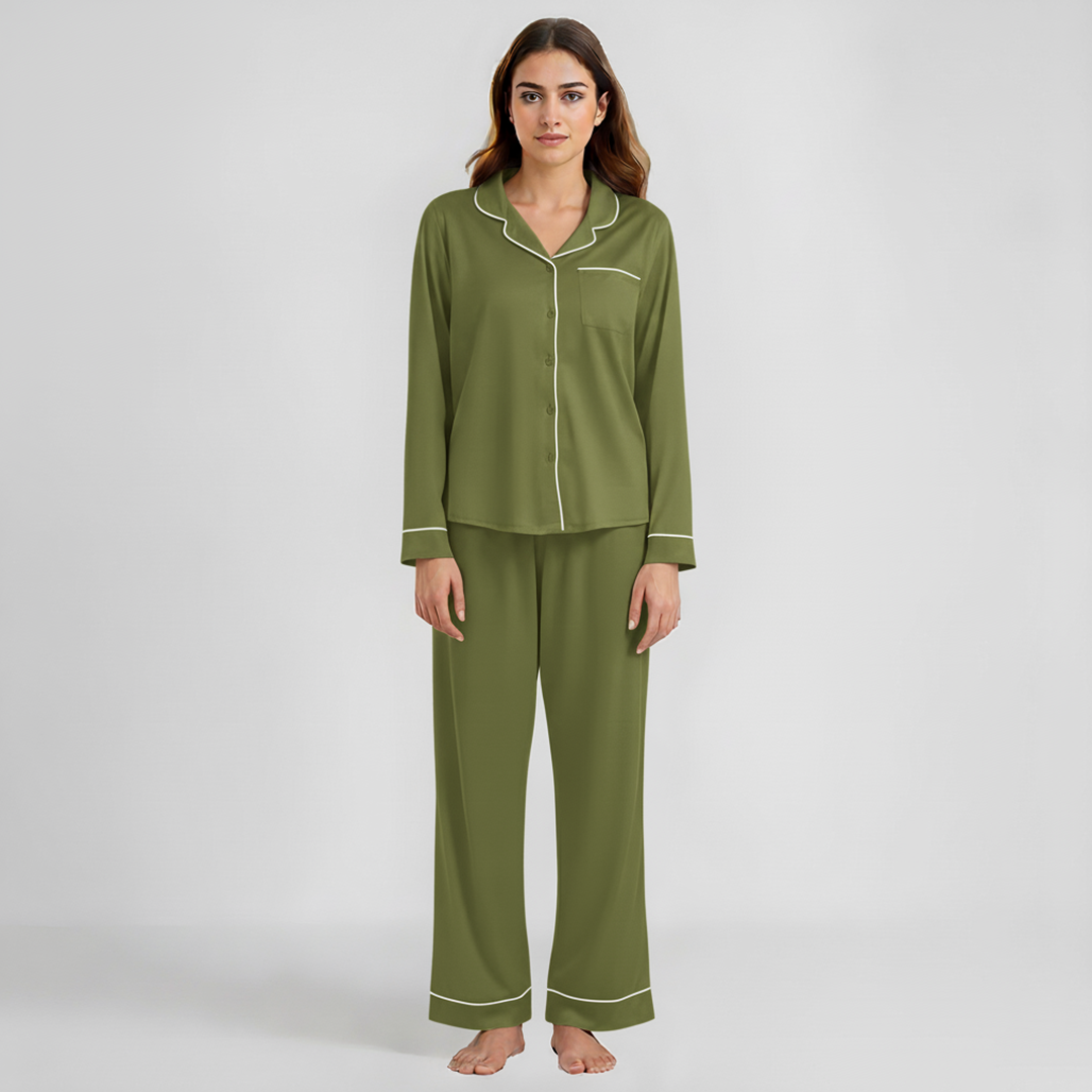 Emerce - SILK NIGHT SUIT - OLIVE