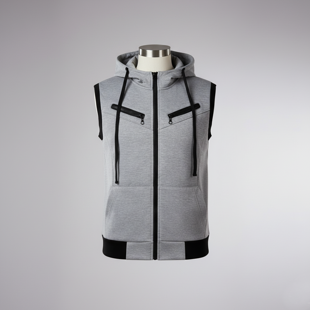 Emerce -GREY Sleeveless Hooded Zipper