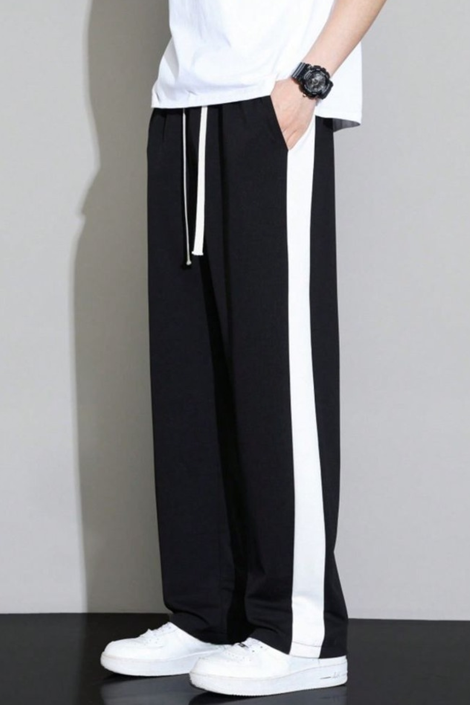 Emerce - Side Panel Wide Leg Trouser - Black