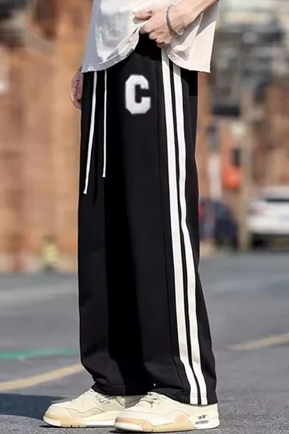Side Stripe Embroidery Trouser - Black