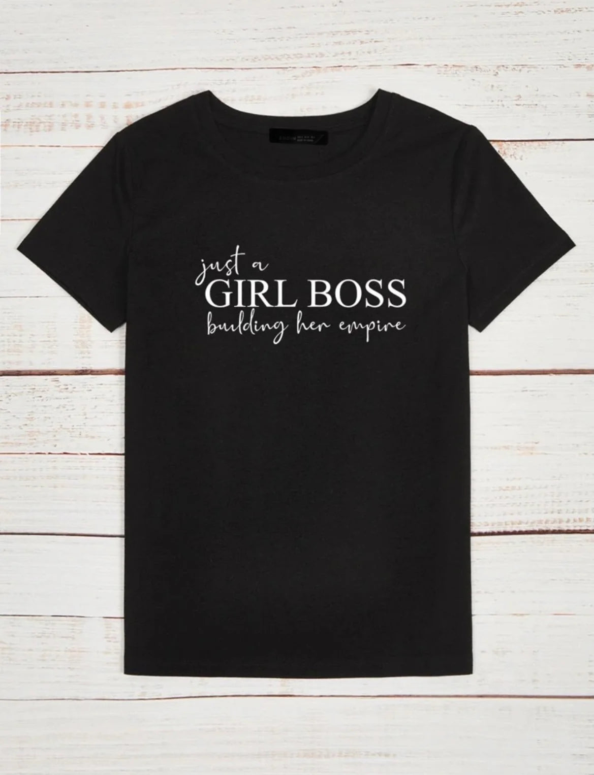 Emerce Just Like a girl boss Printed Half Sleeves T-Shirt- Black
