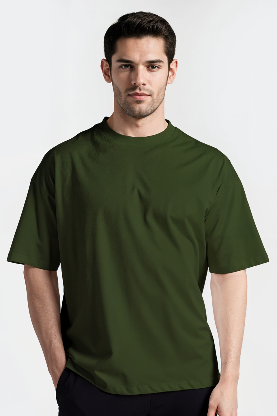 Emerce - Olive  Color Drop-Shoulder T-shirt