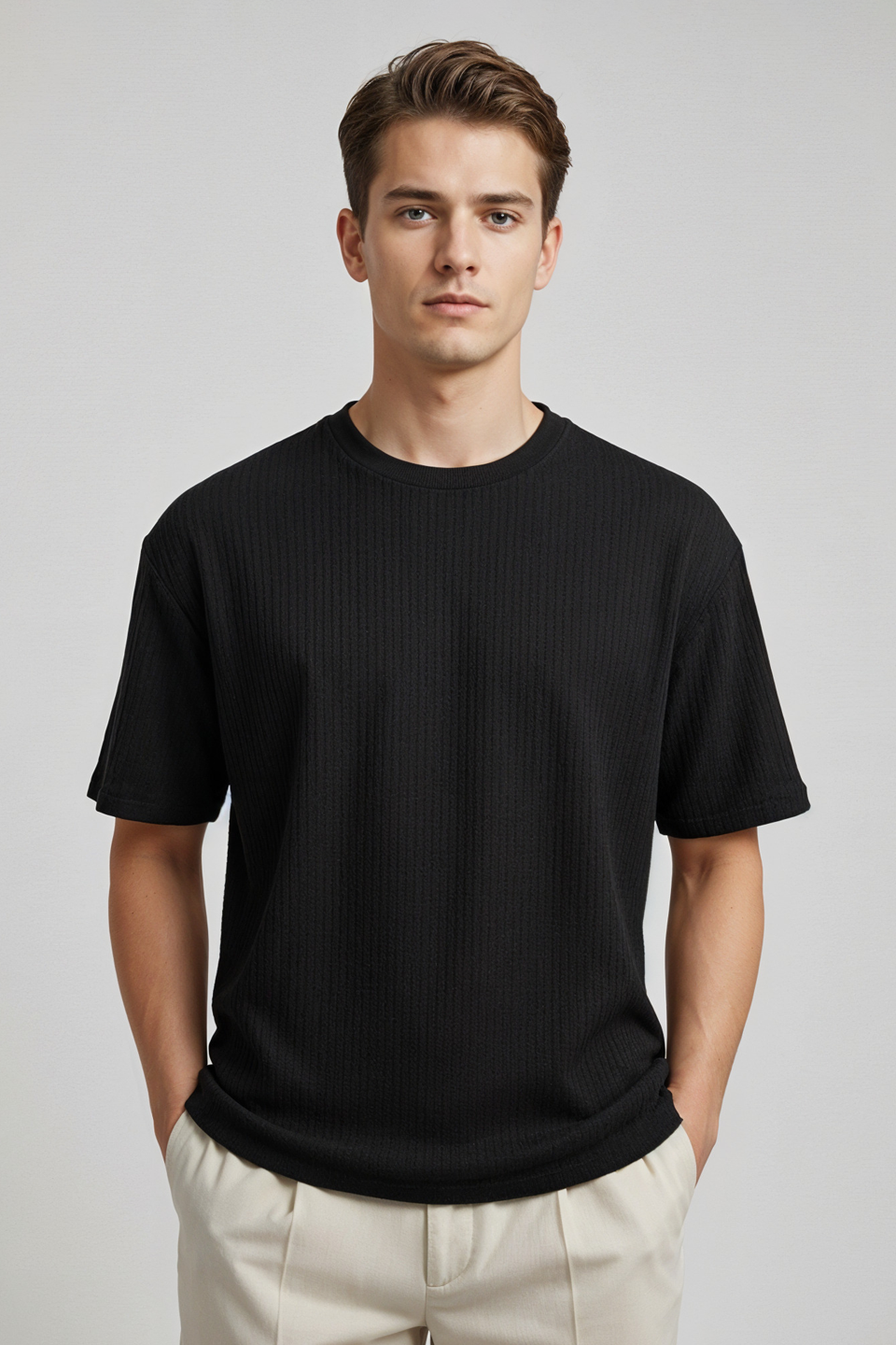 Emerce - Oversized Waffle Knit Tee For Men - Black