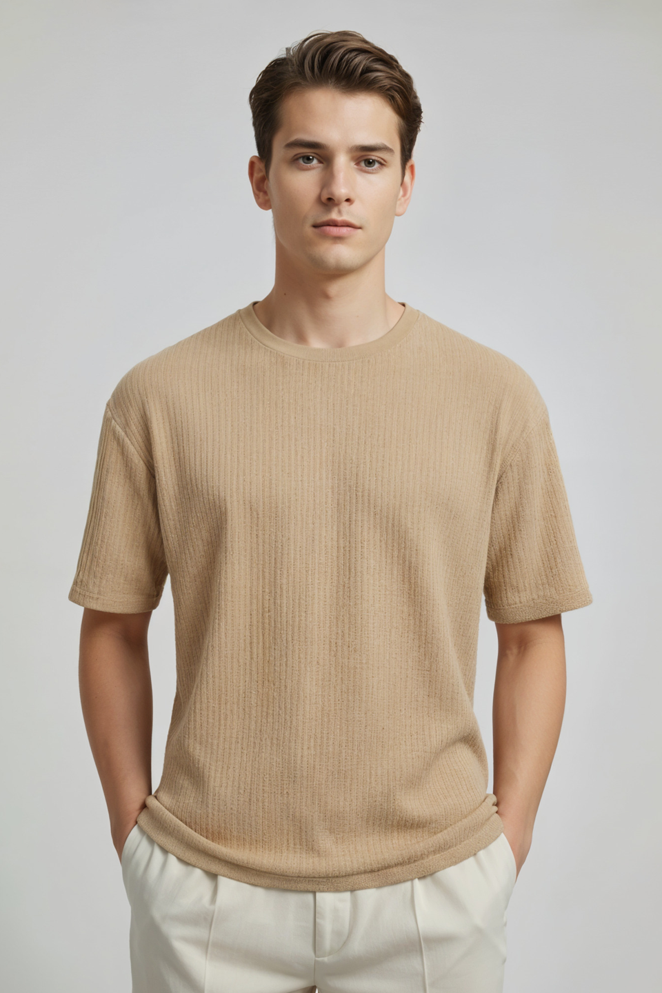 Emerce - Oversized Waffle Knit Tee For Men - Biege