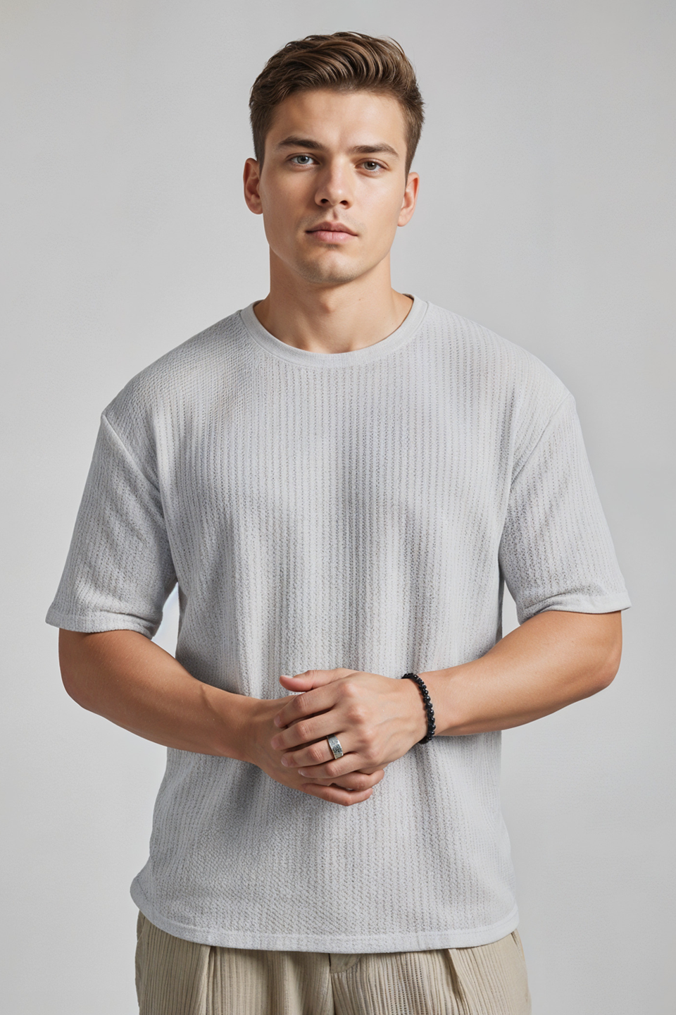 Emerce - Oversized Waffle Knit Tee For Men - GREY