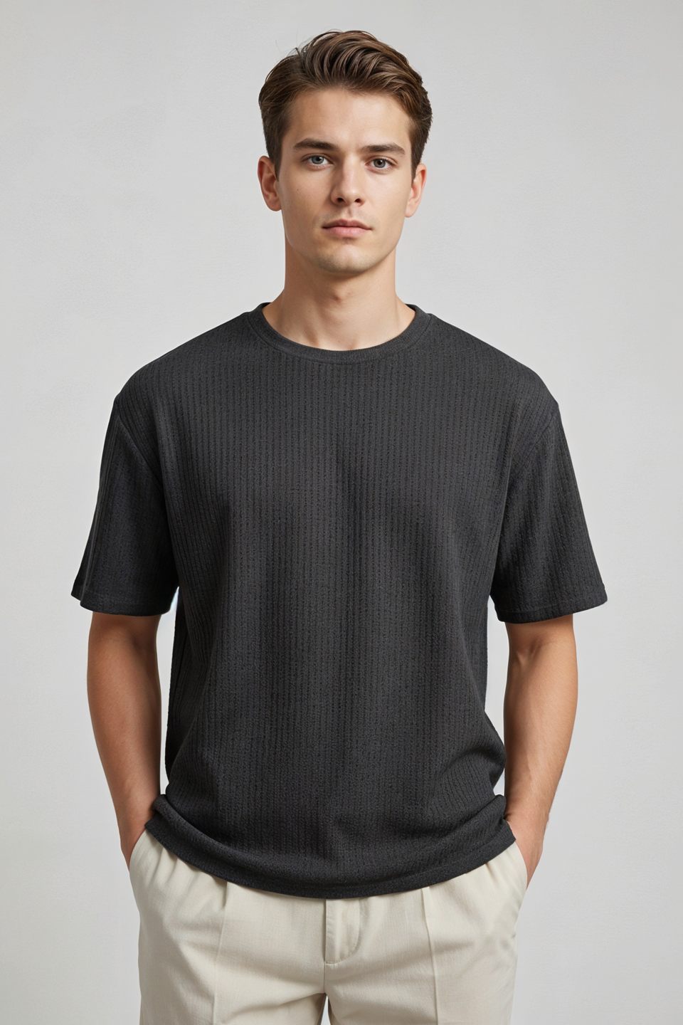 Emerce - Oversized Waffle Knit Tee For Men - Charcoal