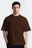 Emerce - Dark Brown Color Drop-Shoulder T-Shirt