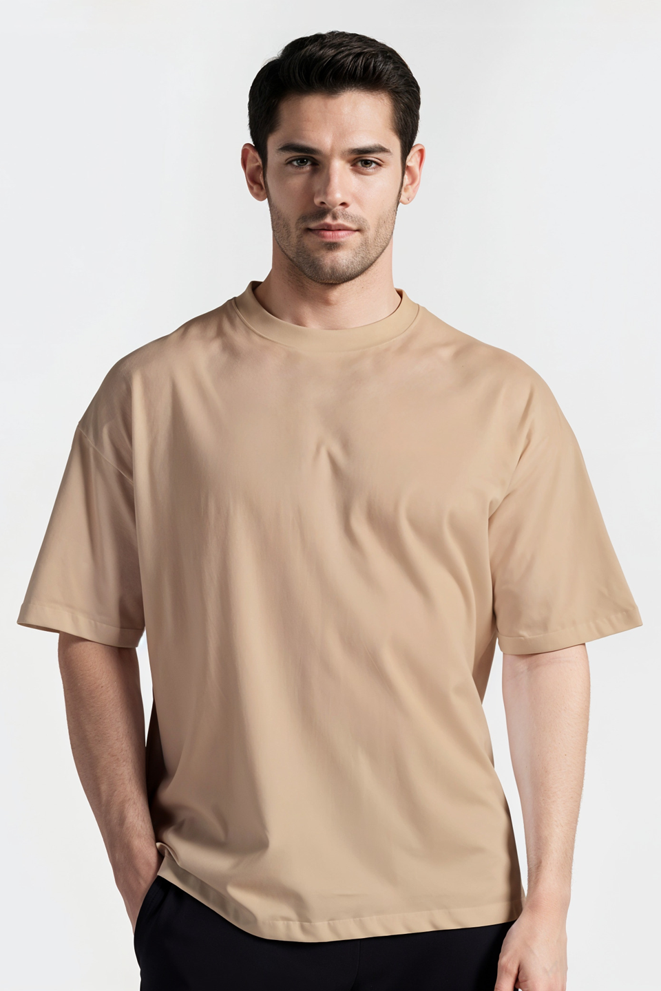 Emerce - Beige Color Drop-Shoulder T-Shirt