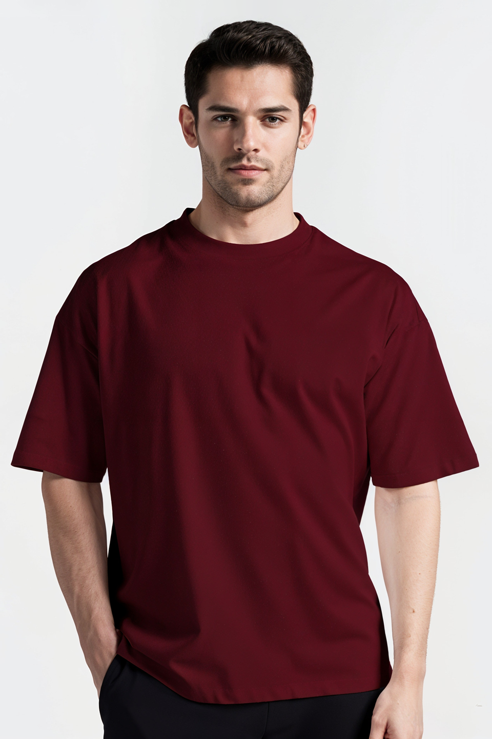Emerce - Maroon Color Drop-Shoulder T-Shirt