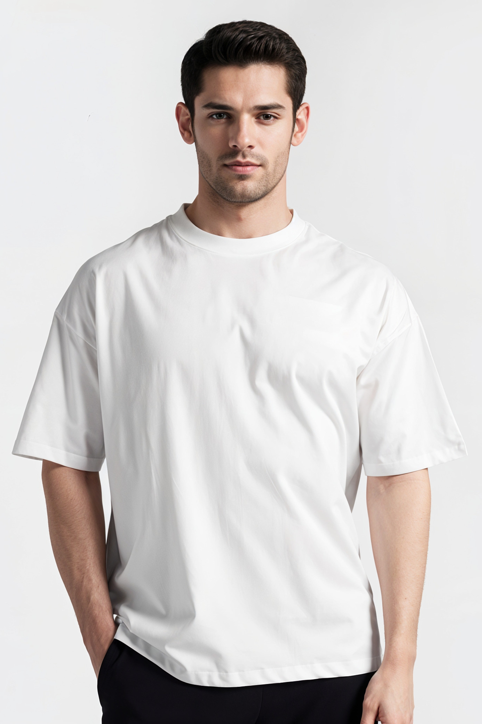 Emerce - White Color Drop-Shoulder T-shirt