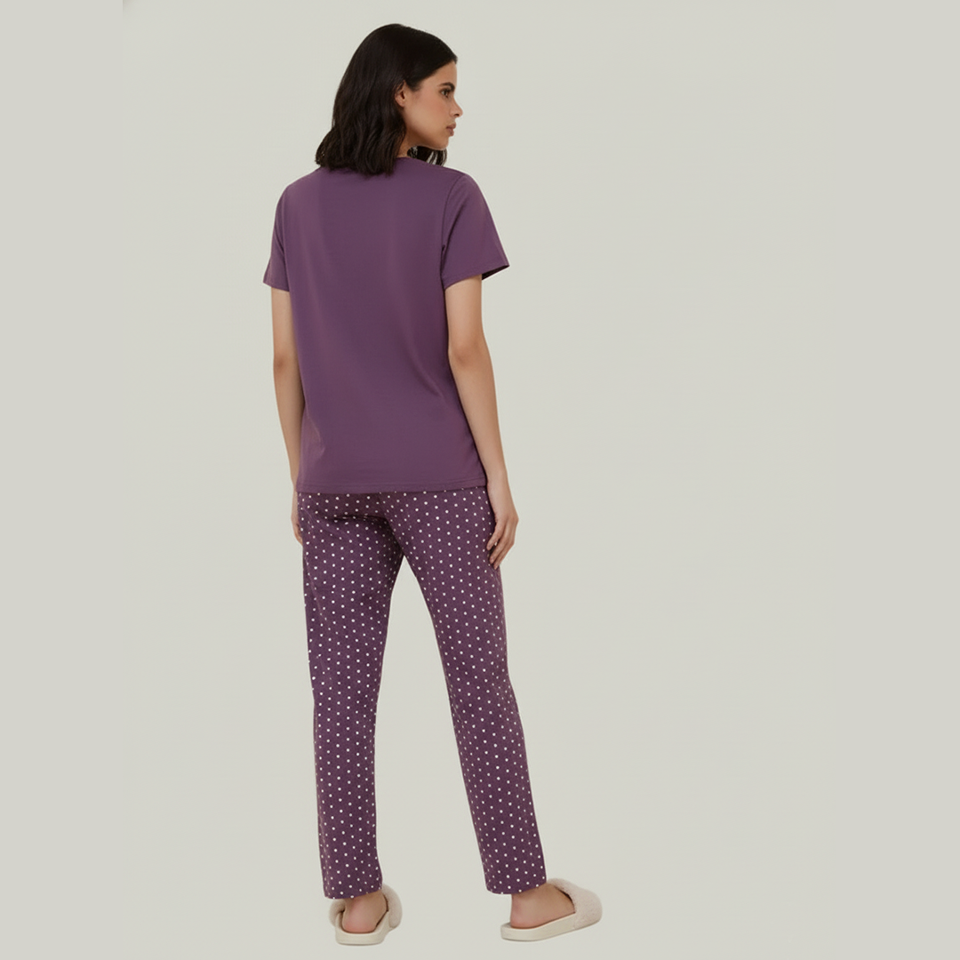 M-Purple Butterfly Printed Night Suit