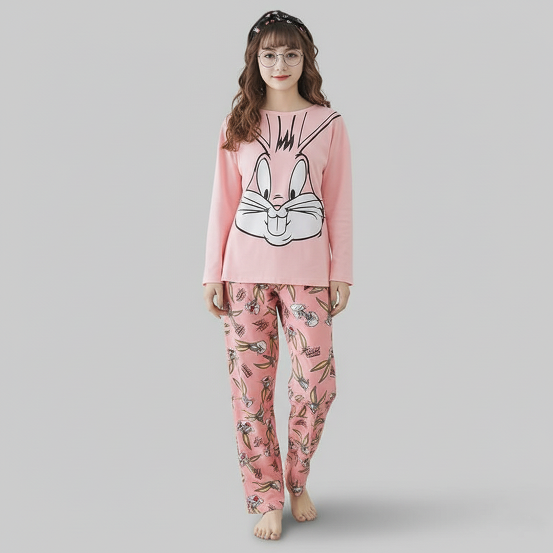 Emerce - M-Pink Bunny Printed Night Suit