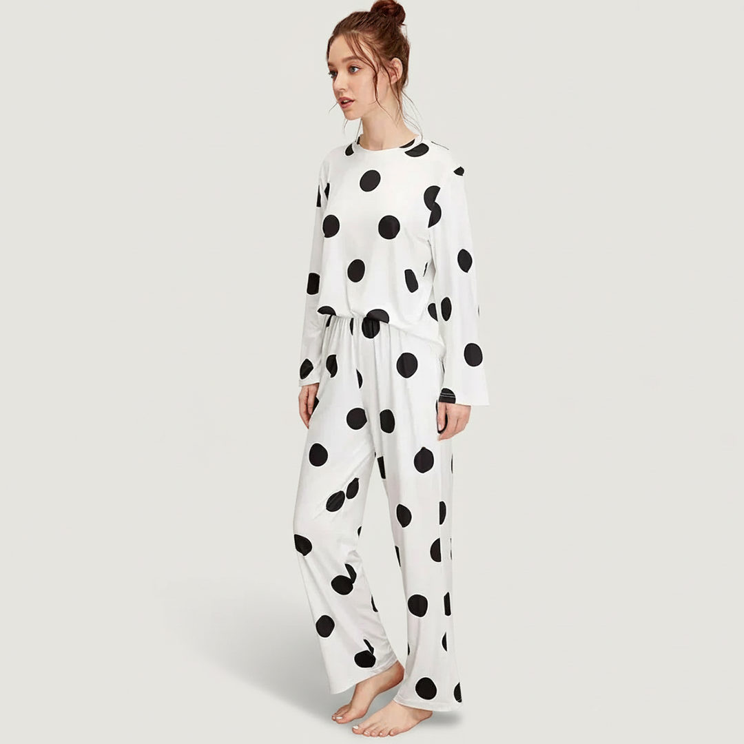 M-Black & White Doted Printed Night Suit
