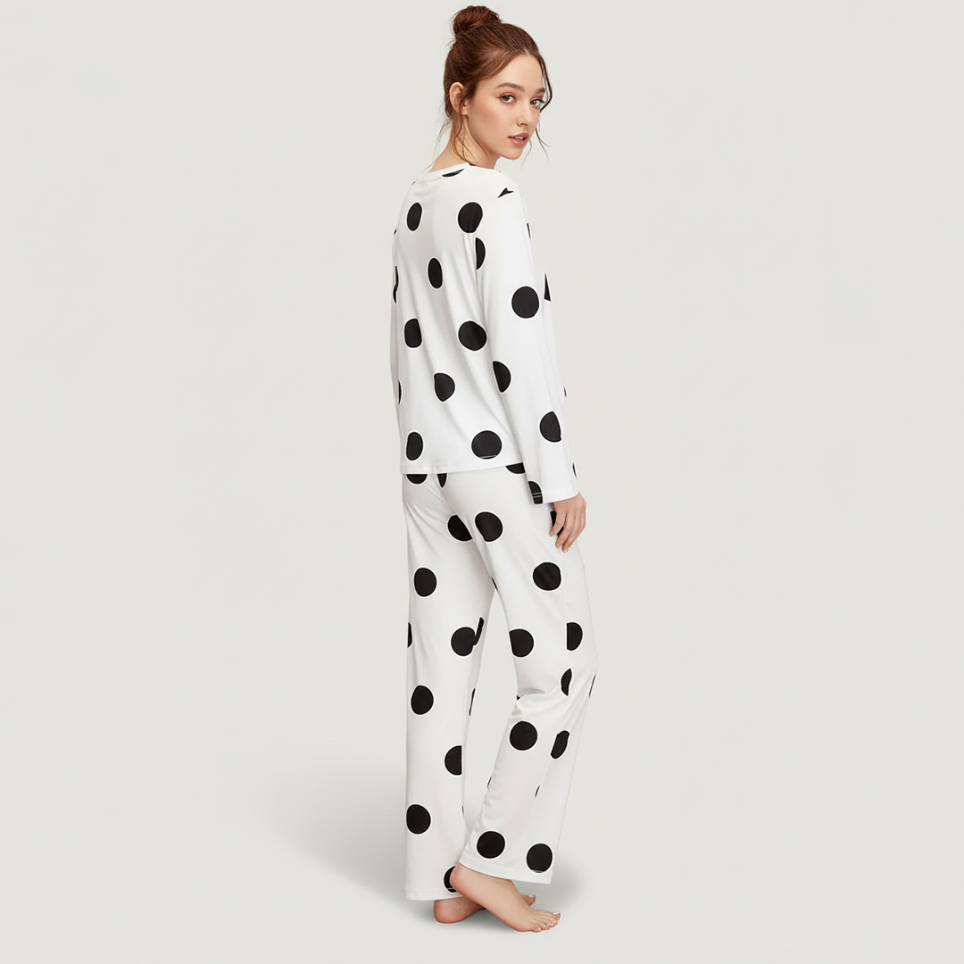 M-Black & White Doted Printed Night Suit