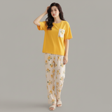 N-Pocket Printed Night Suit - Mustard