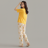 N-Pocket Printed Night Suit - Mustard