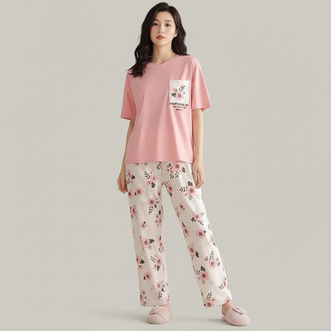N-Pocket Printed Night Suit - Pink