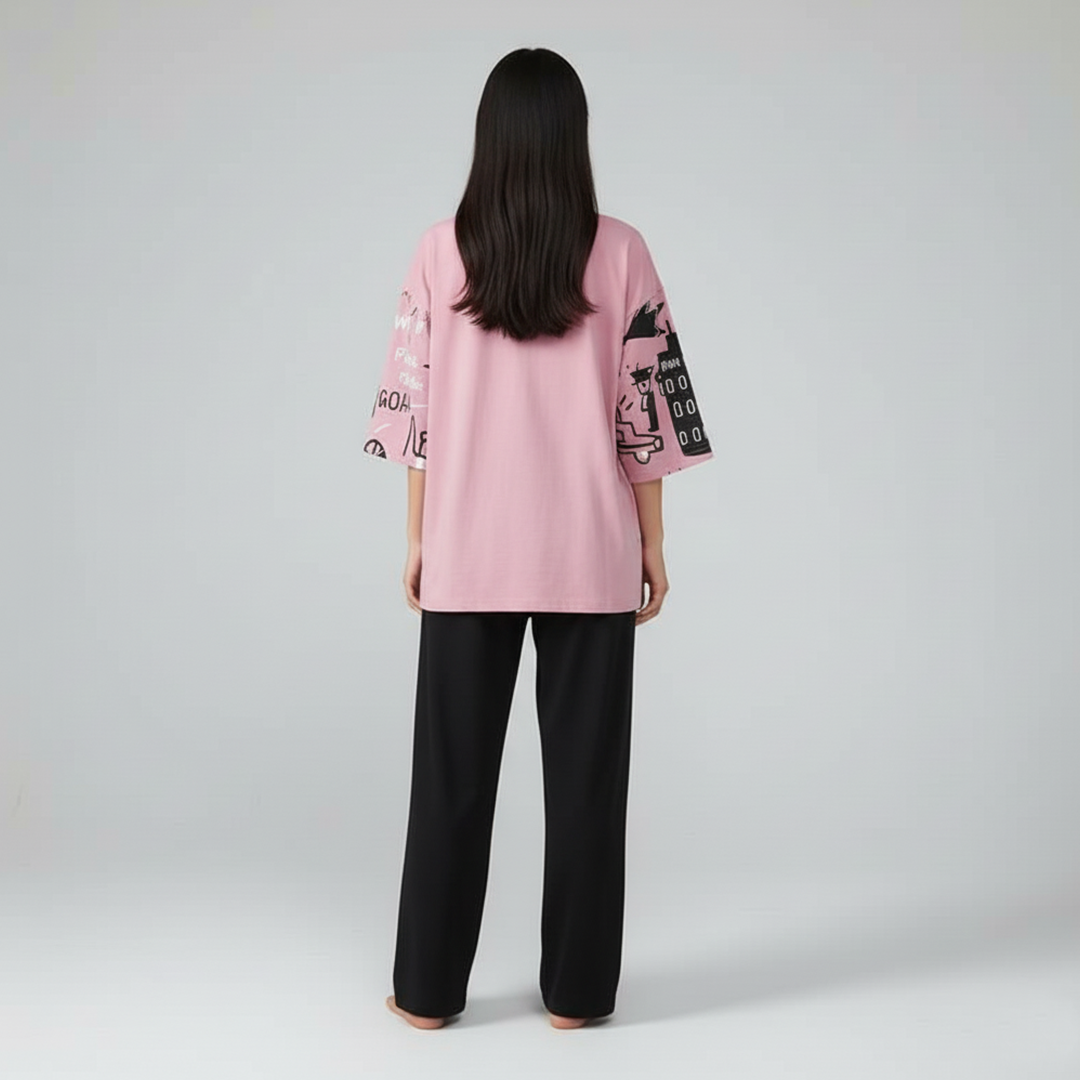 N-Planet Printed PJ Suit- Pink
