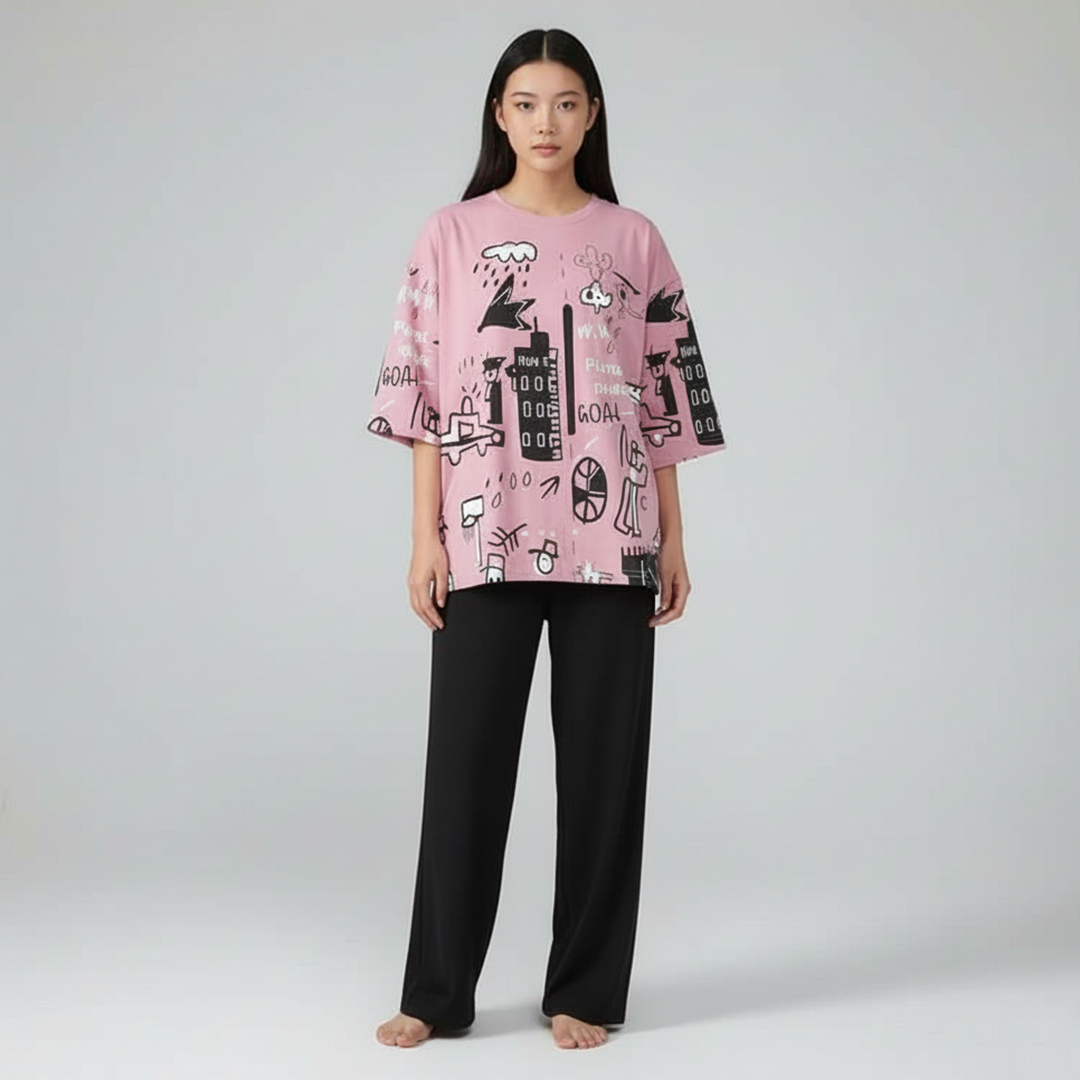 N-Planet Printed PJ Suit- Pink