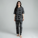 M- GREY Love Printed Night Suit