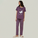 M-Purple Butterfly Printed Night Suit