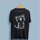 Emerce- Cat Laugh Printed Half Sleeves T-Shirt - Black