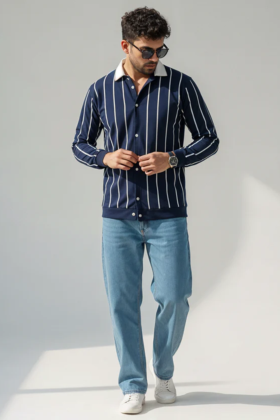 Emerce Striped Button Down - Navy Blue