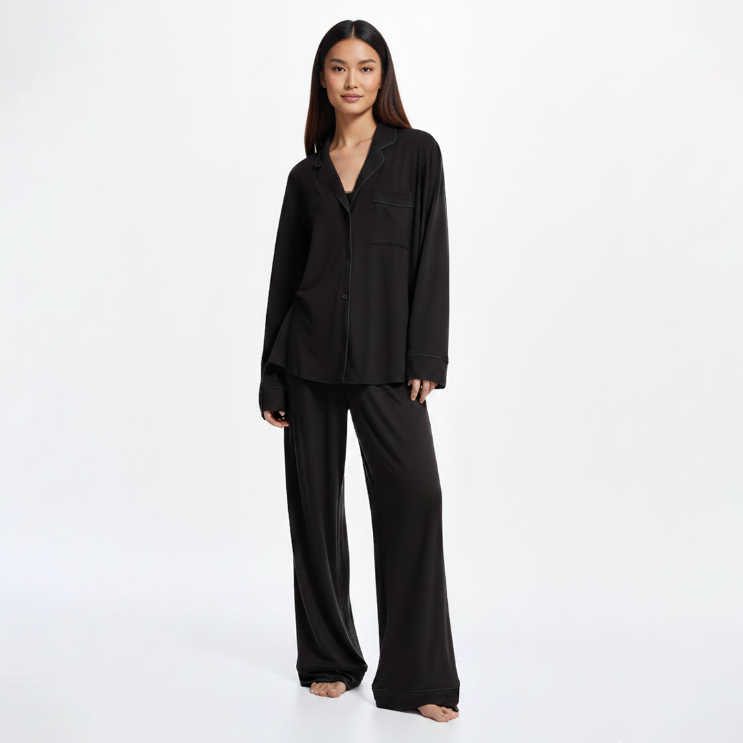 Emerce - Basic Linen Pajama Set - Black